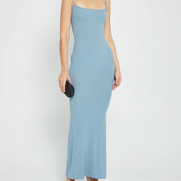 skims baby blue dress SKIMS Soft Lounge Long Slip Dress Cobalt Blue Limited Edition XL NEW